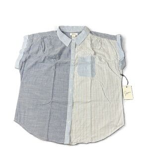 Japna Women's Striped Short Sleeve Button Up Shirt Front Pocket Large NWT